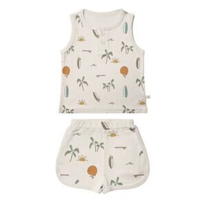 Goumi Big Kid Surf’s Up Tank Top & Shorts Outfit Set Size 6/7Y Bamboo